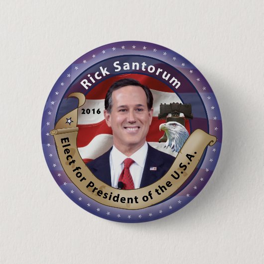 Badge Rond 5 Cm Élisez Rick Santorum pour le président - 2016 (Devant)
