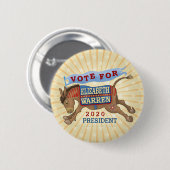 Badge Rond 5 Cm Elizabeth Warren Présidente 2020 Démocrate Donkey (Devant & derrière)
