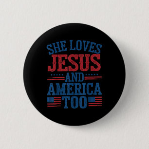 Badge Rond 5 Cm Elle aime Jésus et l'Amérique aussi Drapeau améric