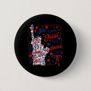 Badge Rond 5 Cm Elle aime Jésus et l'Amérique trop patriotique