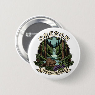 Badge Rond 5 Cm Emblème de la forêt et des cascades de l'Oregon, É