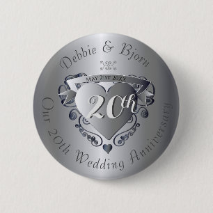 Badge Rond 5 Cm Emblème d'oreille du 20e Mariage