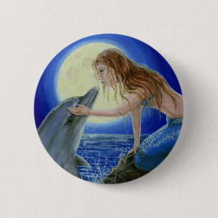 Badge Rond 5 Cm Embrassez-moi bouton d'imaginaire de sirène et de