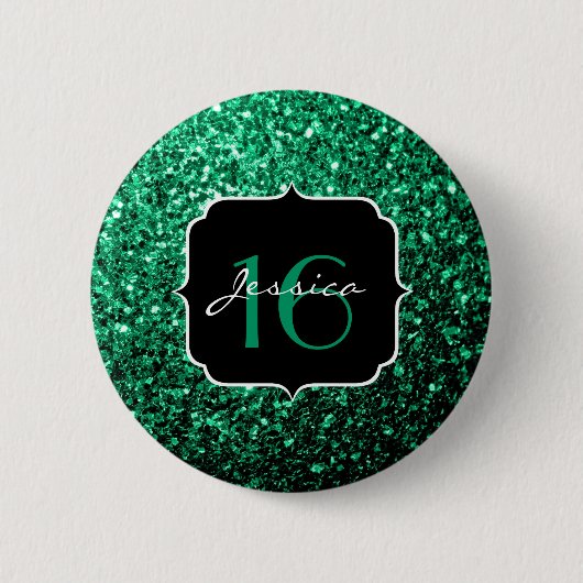 Badge Rond 5 Cm Emerald Green fausse parties scintillant scintille (Devant)