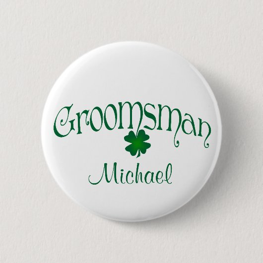 Badge Rond 5 Cm Emerald Green, Shamrock blanc Groomsman Button (Devant)