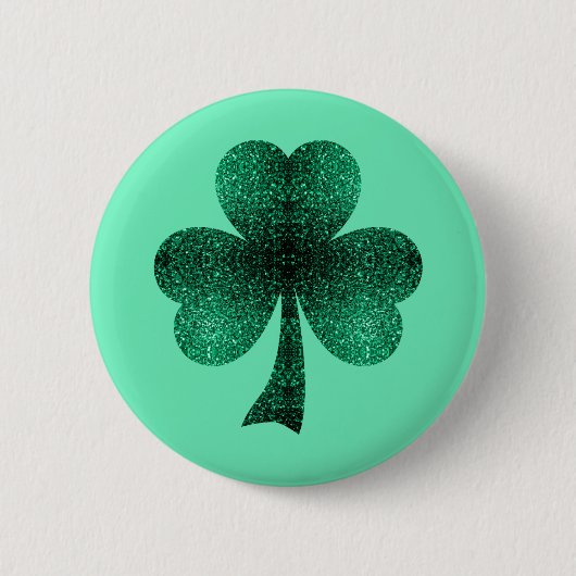 Badge Rond 5 Cm Emerald Green Sparkles Shamrock Clover turquoise (Devant)
