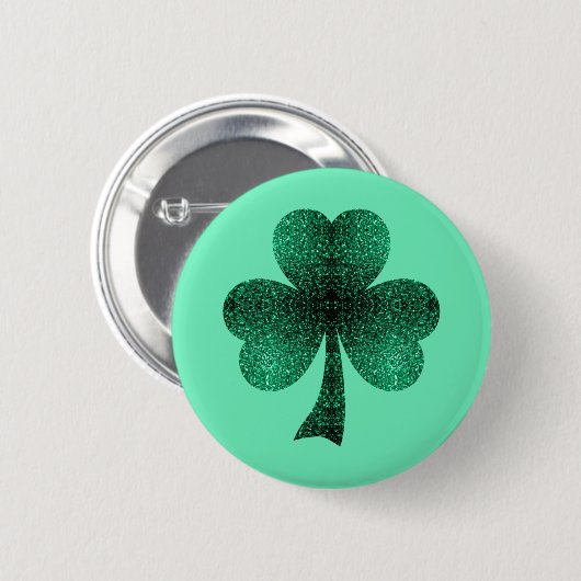 Badge Rond 5 Cm Emerald Green Sparkles Shamrock Clover turquoise (Devant & derrière)