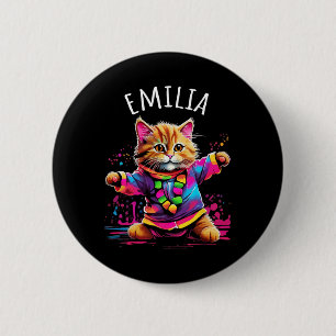 Badge Rond 5 Cm Emilia Colorful Dancing Design Chat Pour Filles No