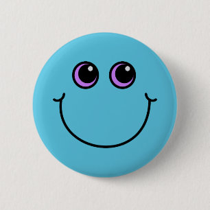 Badge Rond 5 Cm Emoji de sourire bleu font face