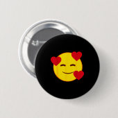 Badge Rond 5 Cm Emoji Floating Hearts Yellow Smile Face (Devant & derrière)