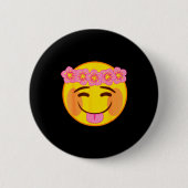 Badge Rond 5 Cm Emoji Flower Crown Tongue Yellow Smile Face (Devant)