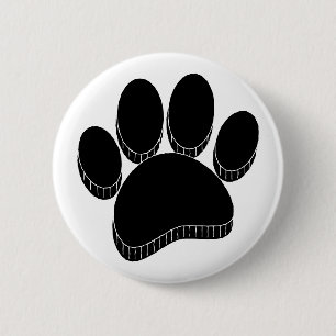 Badge Rond 5 Cm Empreinte de chien noir main tirée personnalisée