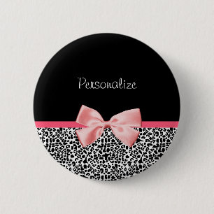 Badge Rond 5 Cm Empreinte de léopard à la mode et ruban rose ave