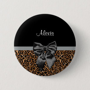 Badge Rond 5 Cm Empreinte de léopard élégant Elegant Black Bow et 