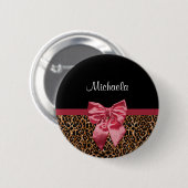 Badge Rond 5 Cm Empreinte de léopard élégant Elegant Red Bow et no (Devant & derrière)