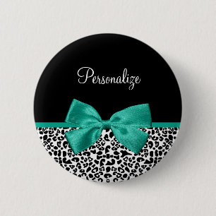 Badge Rond 5 Cm Empreinte de léopard Emerald Green Ribbon Bow Nom
