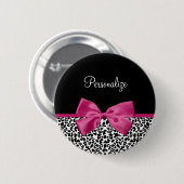 Badge Rond 5 Cm Empreinte de léopard en ruban rose foncé avec nom (Devant & derrière)