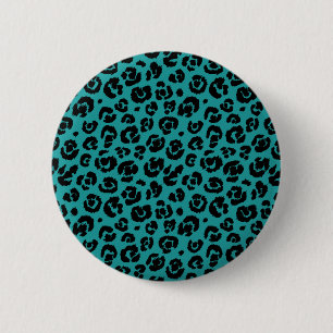 Badge Rond 5 Cm Empreinte de léopard noir bleu Turquoise