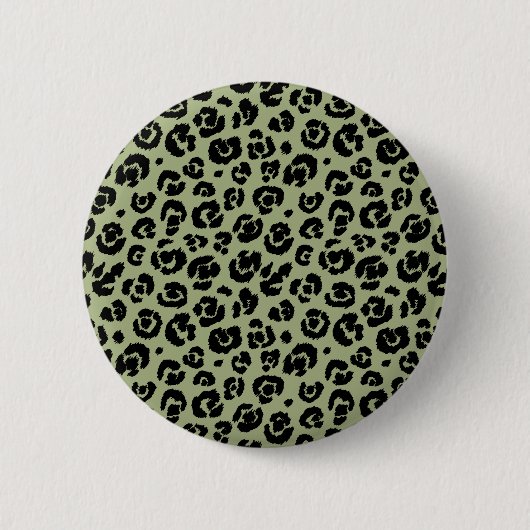 Badge Rond 5 Cm Empreinte de léopard noir Sage Green (Devant)
