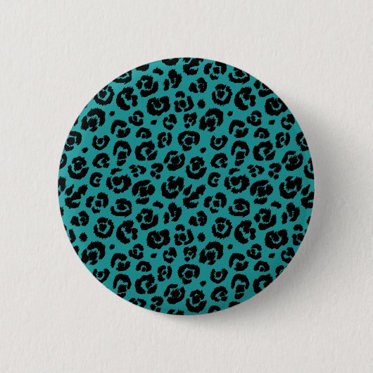 Badge Rond 5 Cm Empreinte de léopard noir turquoise (Devant)