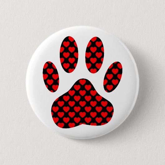Badge Rond 5 Cm Empreinte de patte de chien avec les coeurs (Devant)