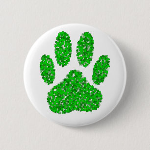Badge Rond 5 Cm Empreinte de patte de chien de feuillage vert