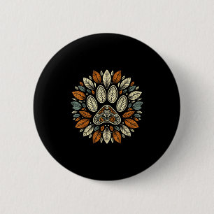 Badge Rond 5 Cm Empreinte de patte de chien de feuille d'automne F