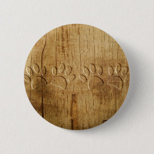 Badge Rond 5 Cm Empreinte de patte de chien en bois sculpté
