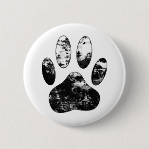 Badge Rond 5 Cm Empreinte de patte de chien gris noir et blanc