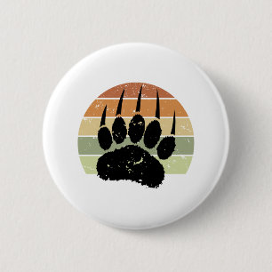 Badge Rond 5 Cm Empreinte de patte d'ours noir détendu Retro Sunse