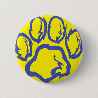 Badge Rond 5 Cm Empreinte de patte Indigo - arrière - plan jaune