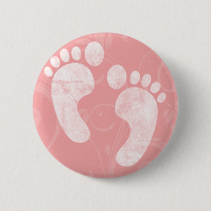 Badge Rond 5 Cm Empreintes de pas roses/blanches de bébé