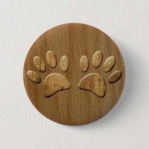 Badge Rond 5 Cm Empreintes de patte de chien en bois