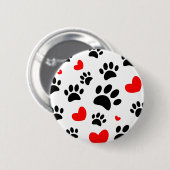Badge Rond 5 Cm Empreintes de pattes De Chiens Random Et Coeurs Ro (Devant & derrière)