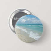 Badge Rond 5 Cm Empreintes sur la plage de sable blanc, Pittoresqu (Devant & derrière)