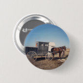Badge Rond 5 Cm En attente Cheval Amish et Buggy (Devant & derrière)