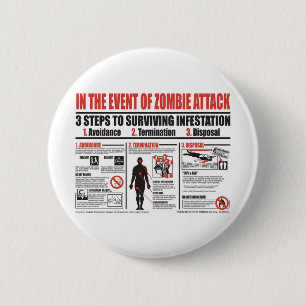 Badge Rond 5 Cm En cas du BOUTON d'attaque de zombi