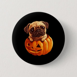Badge Rond 5 Cm En Citrouille Halloween Pugkin mignon Carlin Hallo