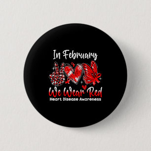 Badge Rond 5 Cm En février, nous portons le cœur papillon rouge de