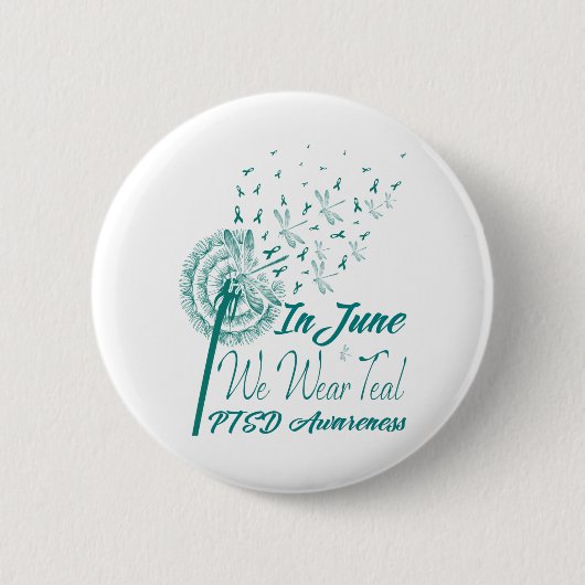 Badge Rond 5 Cm En juin, nous avons Turquoise Turquoise Dandelion  (Devant)