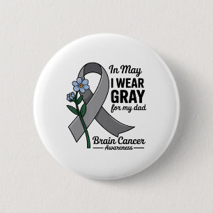 Badge Rond 5 Cm En Mai Je Porte Gris Ribbon Cerveau Tumeur Ap