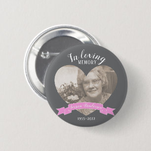 Badge Rond 5 Cm En mémoire d'amour photo coeur rose ruban bouton