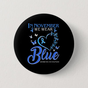 Badge Rond 5 Cm En Novembre Nous Portons Bleu Coeur Papillon Diabè