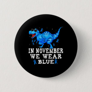 Badge Rond 5 Cm En Novembre Nous Portons Bleu Dinosaure Diabète
