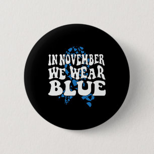 Badge Rond 5 Cm En novembre We Wear Blue Ribbon Diabete Awareness