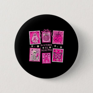 Badge Rond 5 Cm En Octobre Nous Portons Le Fantôme Rose Le Timbre