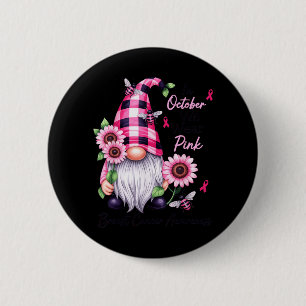 Badge Rond 5 Cm En Octobre, Portez un Gnome Rose pour la Sensibili