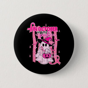 Badge Rond 5 Cm En Octobre Portez un Sein de Sorcière Fantôme Rose