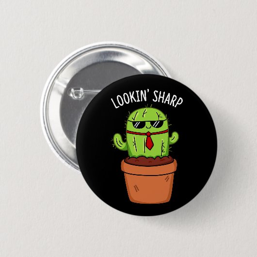 Badge Rond 5 Cm En regardant Sharp Funny Cactus Pun Dark BG (Devant & derrière)