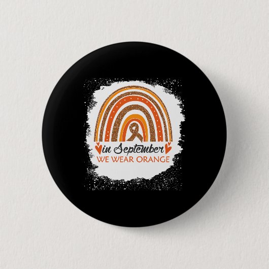Badge Rond 5 Cm En Septembre Nous Portons Orange Bleached Rainbow  (Devant)